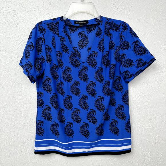 Banana Republic V-Neck Blue and Black Women's Blouse - Picture 1 of 7